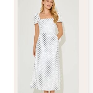 Oddmuse White Polka Dot Square-Neck Midi Dress